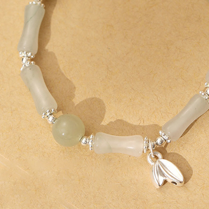 Fortune Jewel 925 Sterling Silver Natural Tianshan Jade Bamboo Charm Luck Bracelet