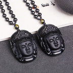Fortune Jewel Natural Black Obsidian Kwan Yin Avalokitesvara Strength String Necklace Pendant