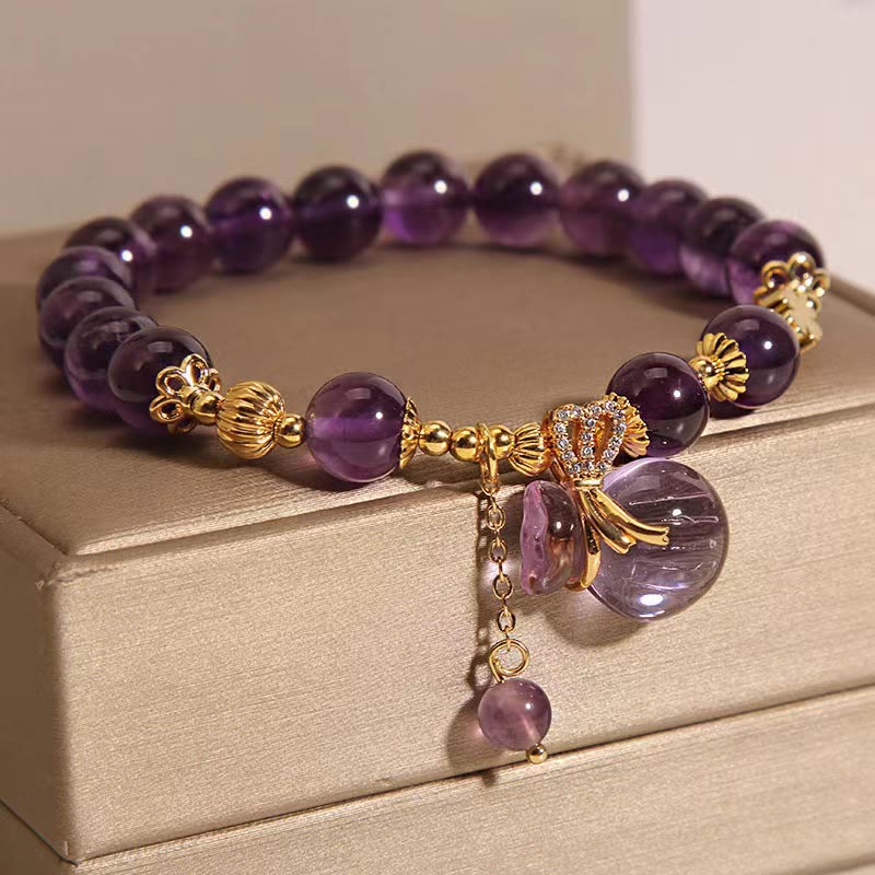 Fortune Jewel Natural Amethyst Crystal Money Bag Charm Positive Bracelet