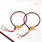 Fortune Jewel Handmade Peach Blossom Rosette Bow Knot Fu Character Charm Luck Fortune Red Rope Bracelet