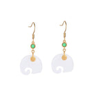 Fortune Jewel FengShui Elephant White Jade Fortune Earrings