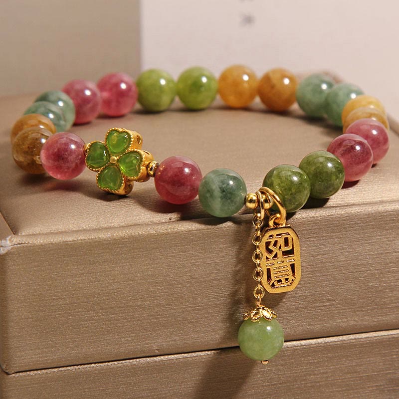 Fortune Jewel Tourmaline Jade Colorful Four-leaf Clover Positive Bracelet