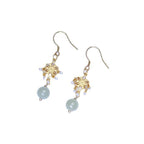 Fortune Jewel Hetian Jade Flower Pattern 14K Gold Plated Luck Drop Dangle Earrings