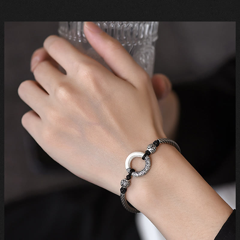 Fortune Jewel 999 Sterling Silver Fu Character Peace Buckle Copper Coin Auspicious Clouds Fortune Bracelet