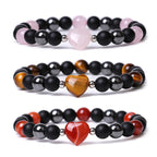 Fortune Jewel Black Onyx Tiger Eye Stone Crystal Love Heart Protection Bracelet