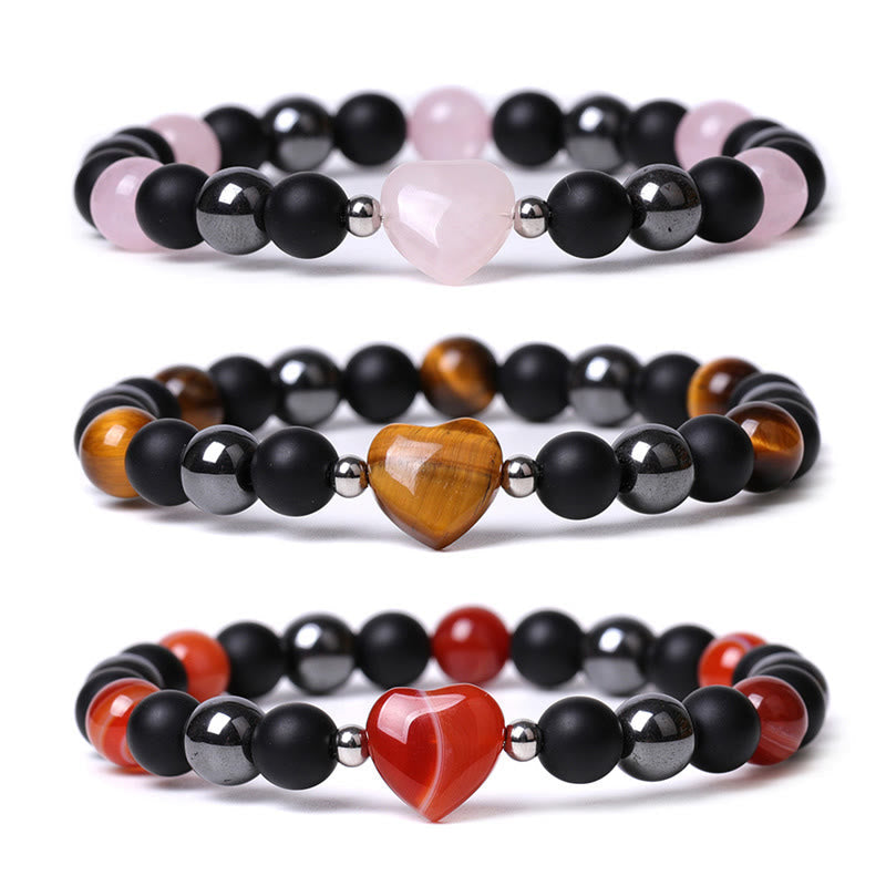 Fortune Jewel Black Onyx Tiger Eye Stone Crystal Love Heart Protection Bracelet