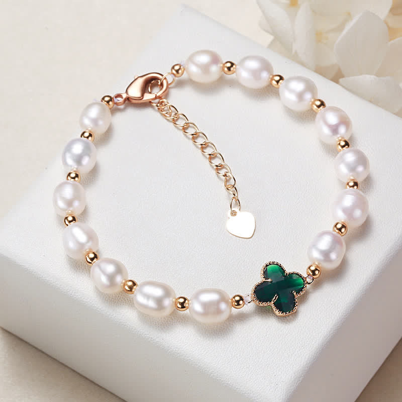 Fortune Jewel Pearl Four Leaf Clover Wealth Chain Bracelet