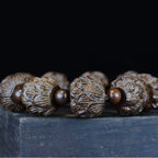 Fortune Jewel Ebony Wood Eighteen Arhats Lotus Dragon Engraved Balance Bracelet Fortune Jewel