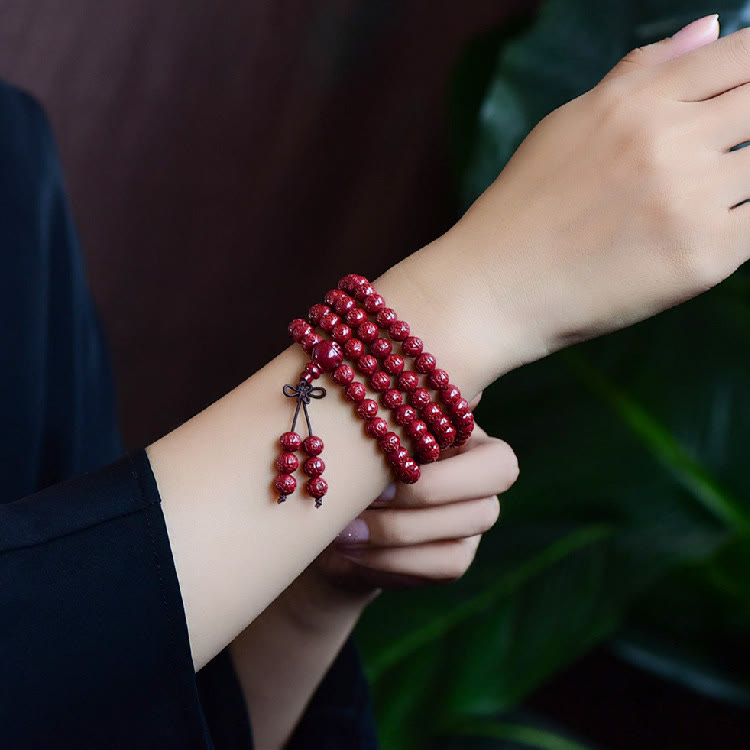 Fortune Jewel 108 Mala Beads Cinnabar Om Mani Padme Hum Pattern Engraved Blessing Bracelet