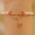 Fortune Jewel Natural Pearl Strawberry Quartz Healing Cute Honey Bee Charm Bracelet