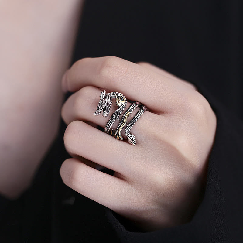 Fortune Jewel Vintage Dragon Pattern Copper Strength Ring