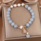 Fortune Jewel Aquamarine Pearl Fortune Money Bag Charm Bracelet