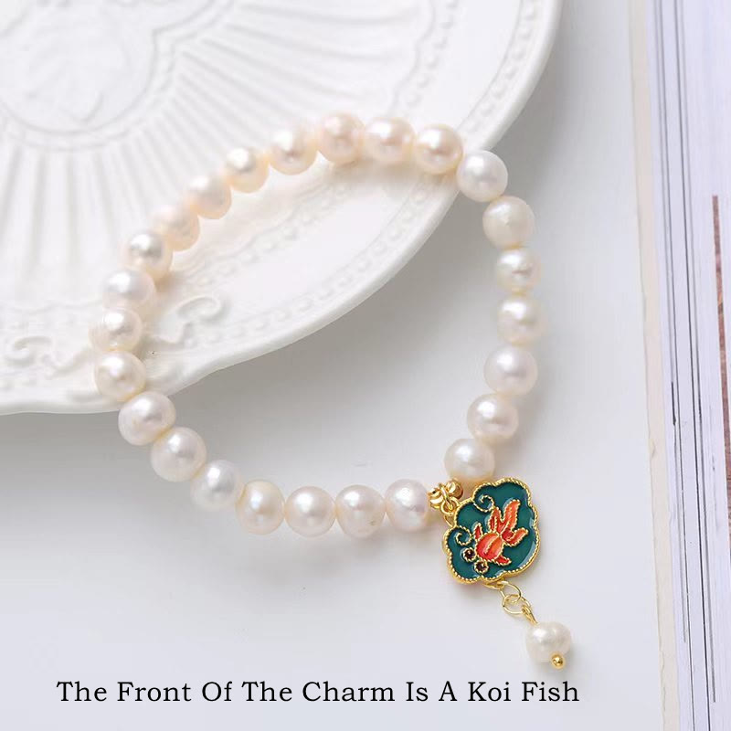 Fortune Jewel Natural Pearl Lotus Koi Fish Goldfish Optimism Charm Bracelet