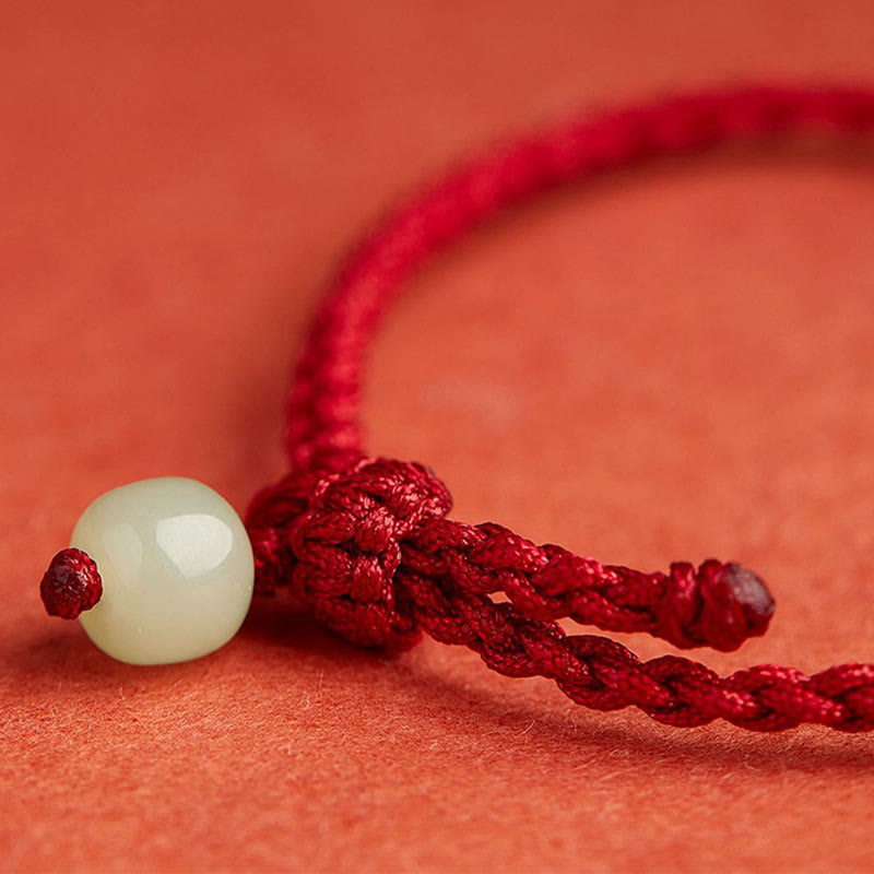 Fortune Jewel Round Peace Buckle Jade Lotus Happiness Abundance Wealth String Bracelet