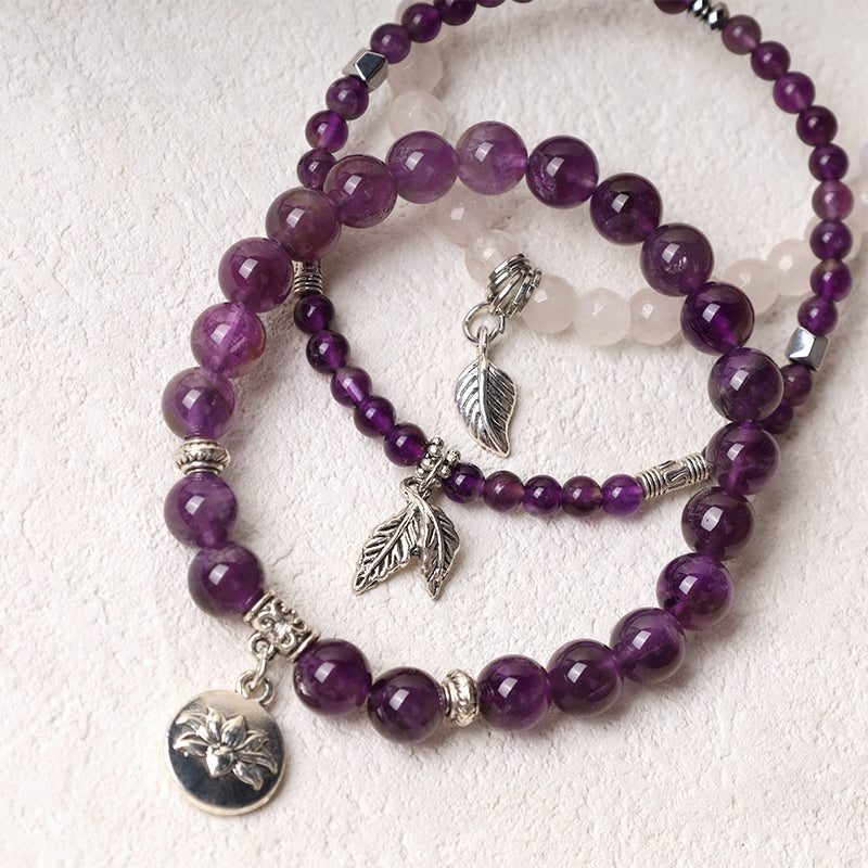 Fortune Jewel 3PCS Natural Quartz Crystal Beaded Healing Energy Lotus Bracelet