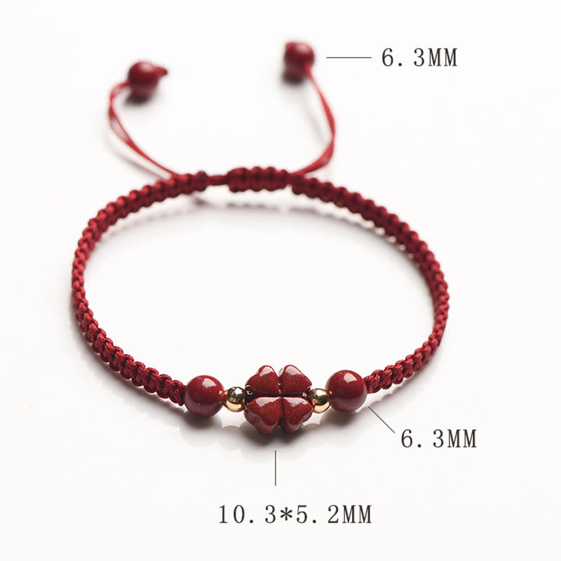 Fortune Jewel Four Leaf Clover Five-petal Flower Cinnabar Blessing Red String Bracelet