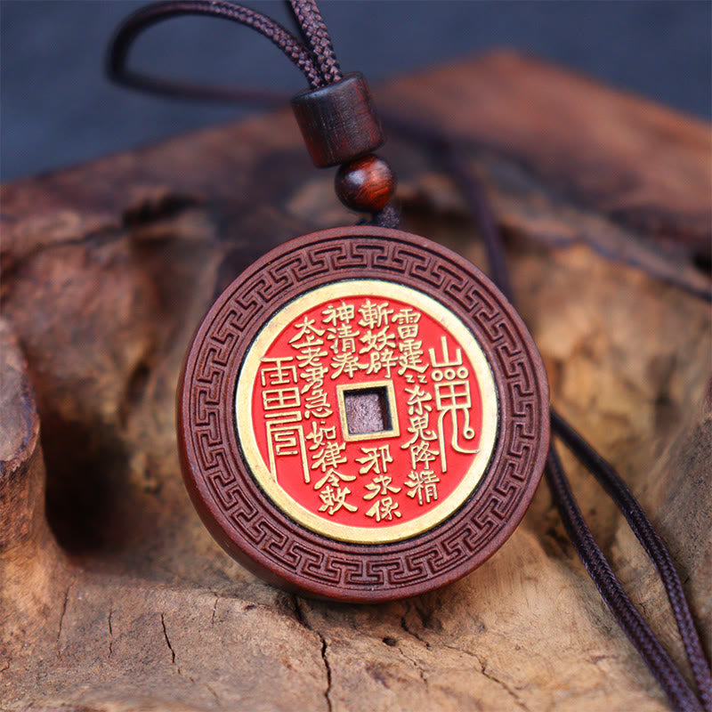 Fortune Jewel Lightning Struck Jujube Wood Yin Yang Bagua Mountain Ghosts Spend Money Protection Necklace Pendant Fortune Jewel