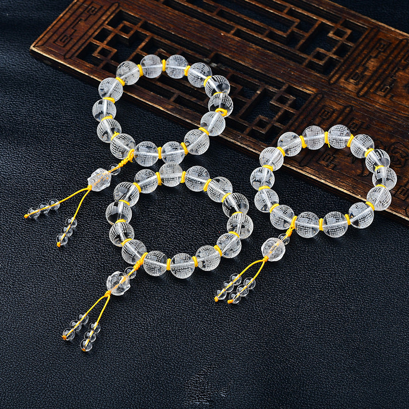 Fortune Jewel Tibet White Crystal Half Demon Half Buddha Heart Sutra Lotus Healing Bracelet
