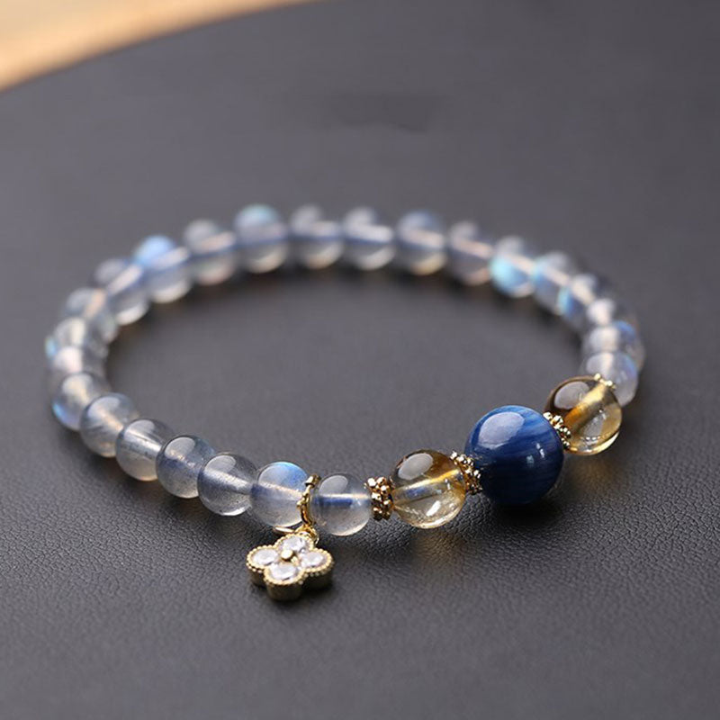 Fortune Jewel Natural Moonstone Flower Chram Healing Beads Bracelet