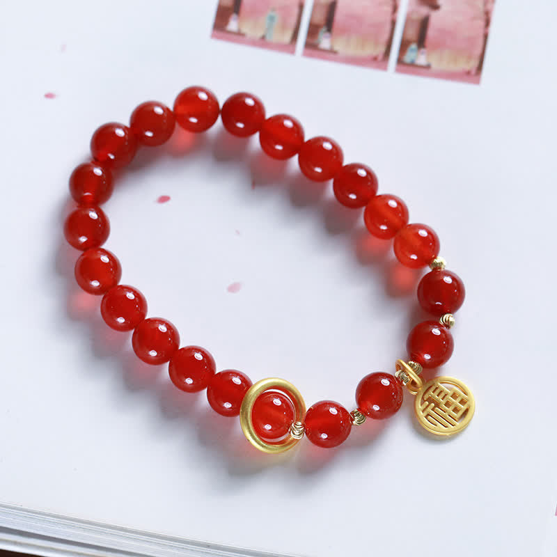 Fortune Jewel Natural Red Agate Blessing Letter Confidence Bracelet