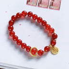 Fortune Jewel Natural Red Agate Blessing Letter Confidence Bracelet