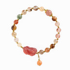 Fortune Jewel Natural Rutilated Quartz Strawberry Quartz PiXiu Wealth Bracelet