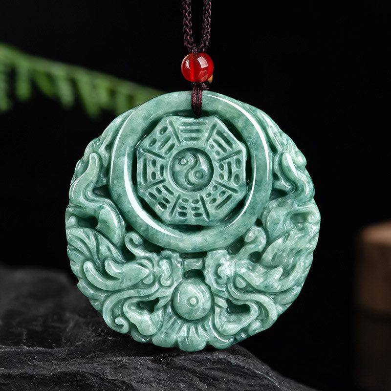 Fortune Jewel Dragon Jade Yin Yang Balance Necklace String Pendant Fortune Jewel