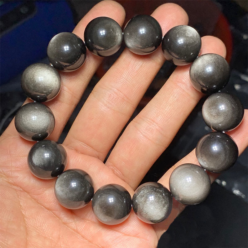 Fortune Jewel Natural Silver Sheen Obsidian Soothing Protection Bracelet