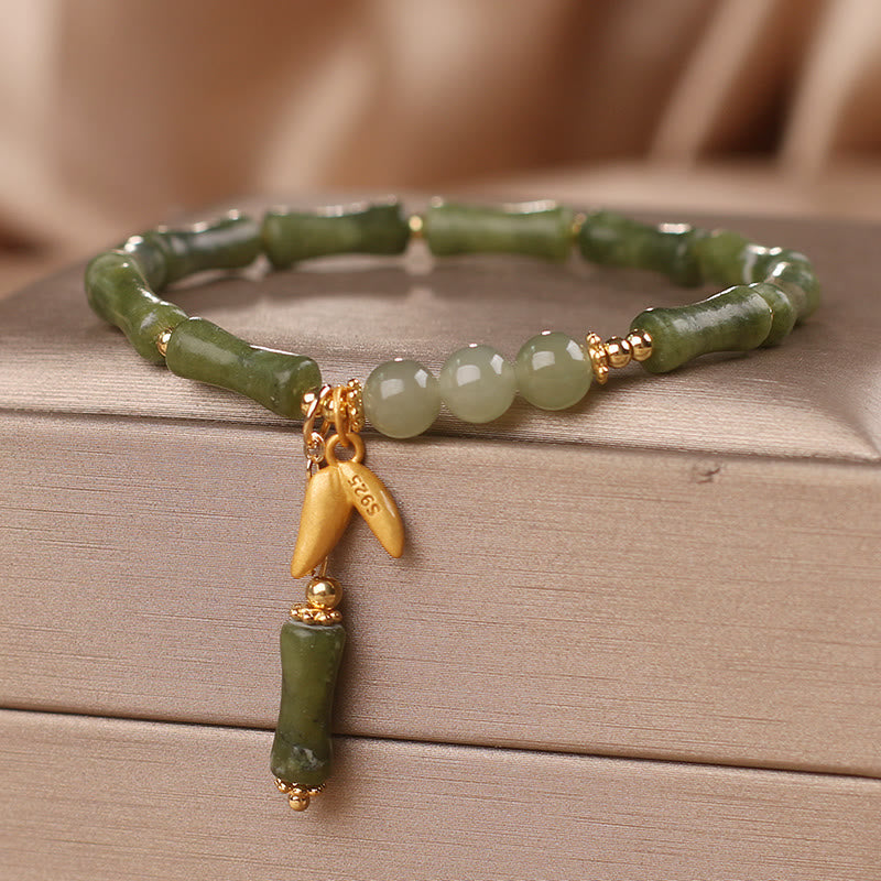 Fortune Jewel Green Bamboo Jade Leaf Pattern Wealth Luck Bracelet