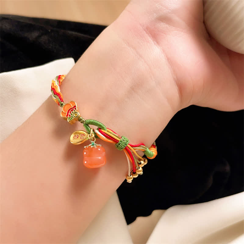 Fortune Jewel Persimmon Red Agate Strength Reincarnation Knot Braid String Bracelet