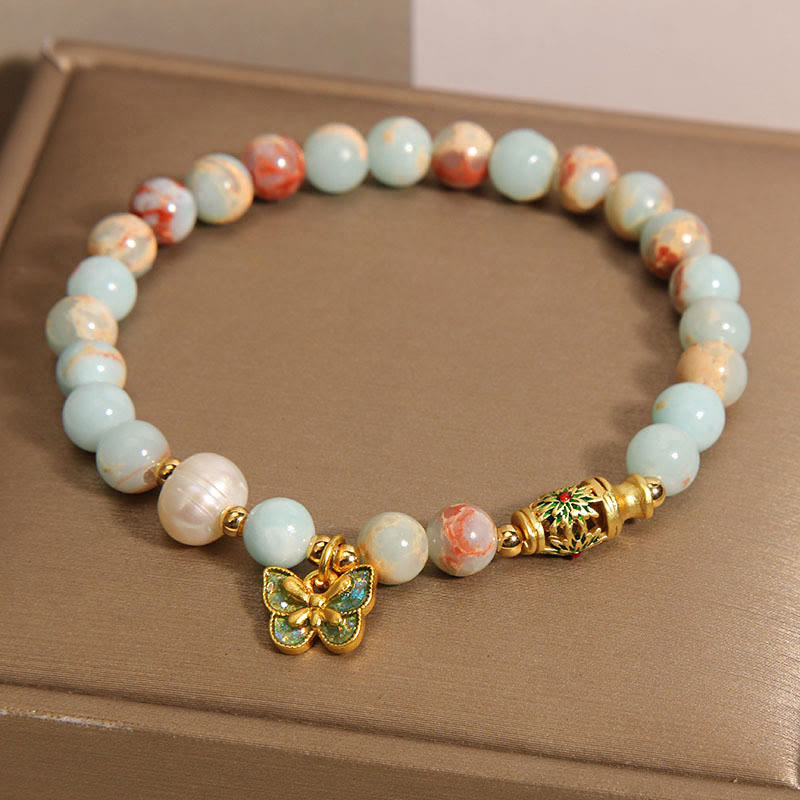 Fortune Jewel Shoushan Stone Pearl Butterfly Wealth Bracelet