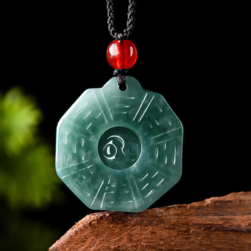 Buddha Stones Natural Jade FengShui Bagua Yin Yang Prosperity Necklace Pendant Fortune Jewel