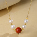 Fortune Jewel 925 Sterling Silver Pearl Cinnabar Sincerity Healing Bead Chain Necklace Pendant