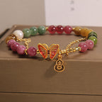 Fortune Jewel Natural Colorful Tourmaline Butterfly Auspicious Character Gourd Charm Positive Bracelet