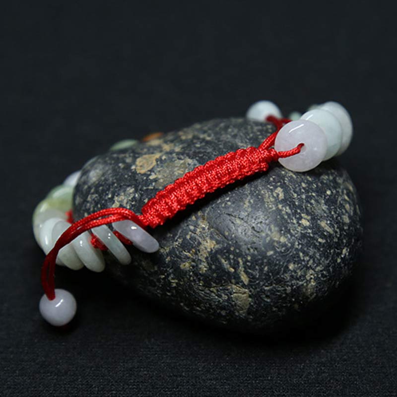 Fortune Jewel Round Jade Lucky Red String Weave Bracelet