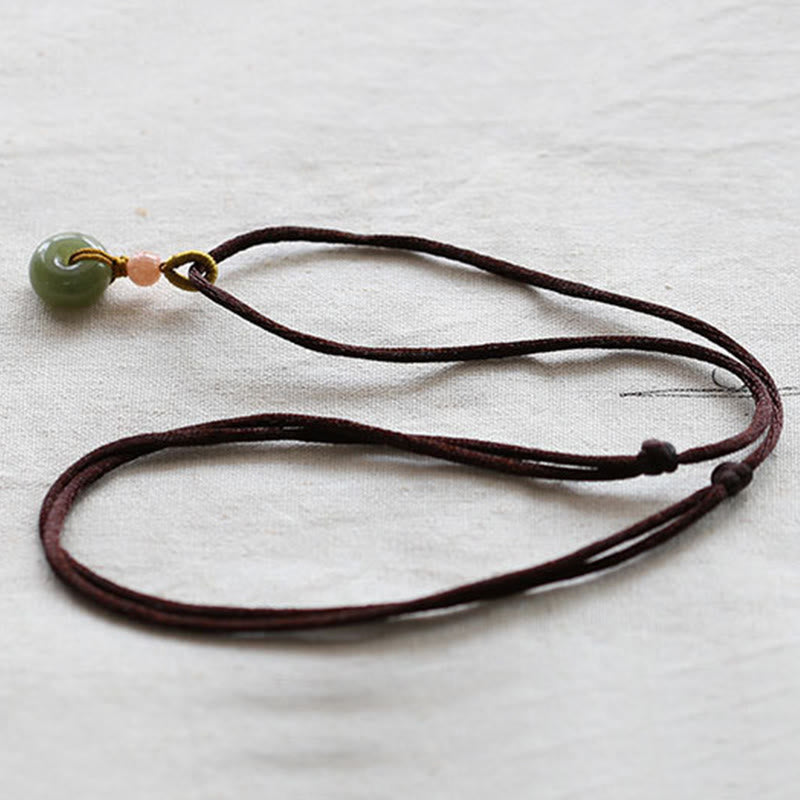 Fortune Jewel Natural Round Jade Peace Buckle Lotus Abundance String Necklace Pendant Fortune Jewel