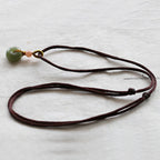 Fortune Jewel Natural Round Jade Peace Buckle Lotus Abundance String Necklace Pendant Fortune Jewel