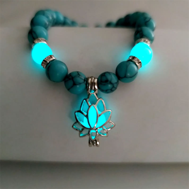 Fortune Jewel Tibetan Turquoise Glowstone Luminous Bead Lotus Protection Bracelet