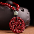 Fortune Jewel Year Of The Dragon Natural Cinnabar Hetian Jade Bead Copper Coin Attract Wealth Strength Necklace Pendant
