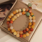 Fortune Jewel Tibet Natural Golden Silk Jade Double Layer Bell Orchid Luck Bracelet