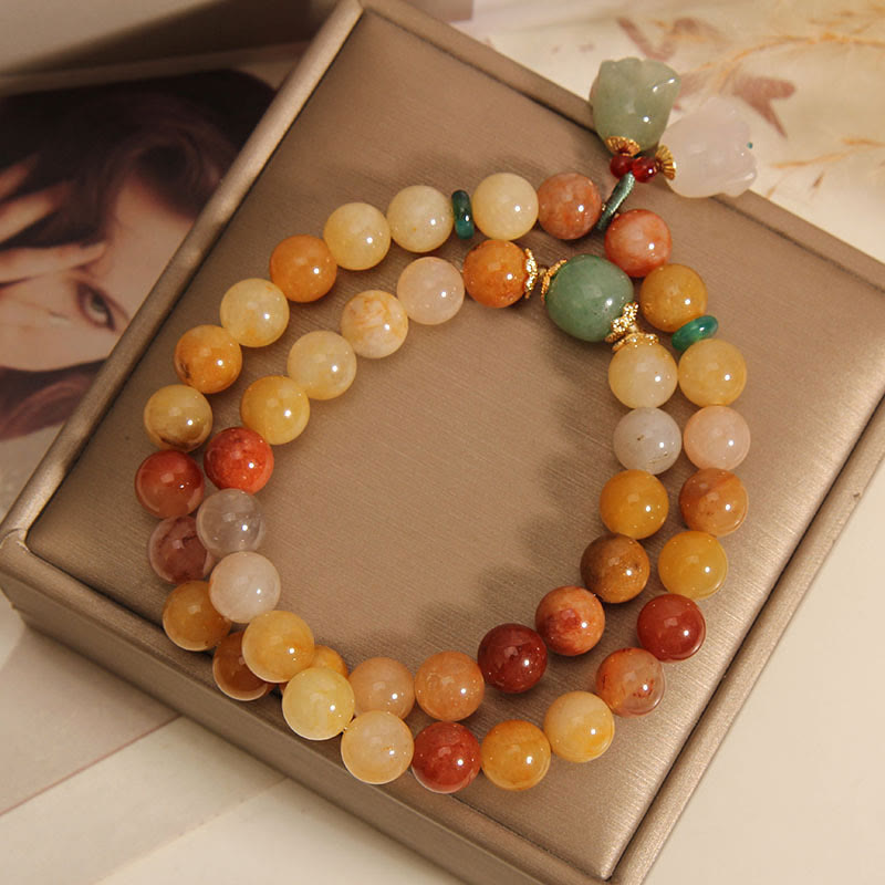 Fortune Jewel Tibet Natural Golden Silk Jade Double Layer Bell Orchid Luck Bracelet