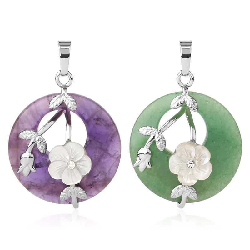 Fortune Jewel Various Crystal Amethyst Green Aventurine Flower Healing Necklace Pendant