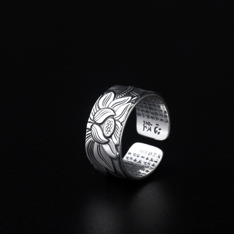Fortune Jewel Tibetan Lotus White Copper Enlightenment Ring