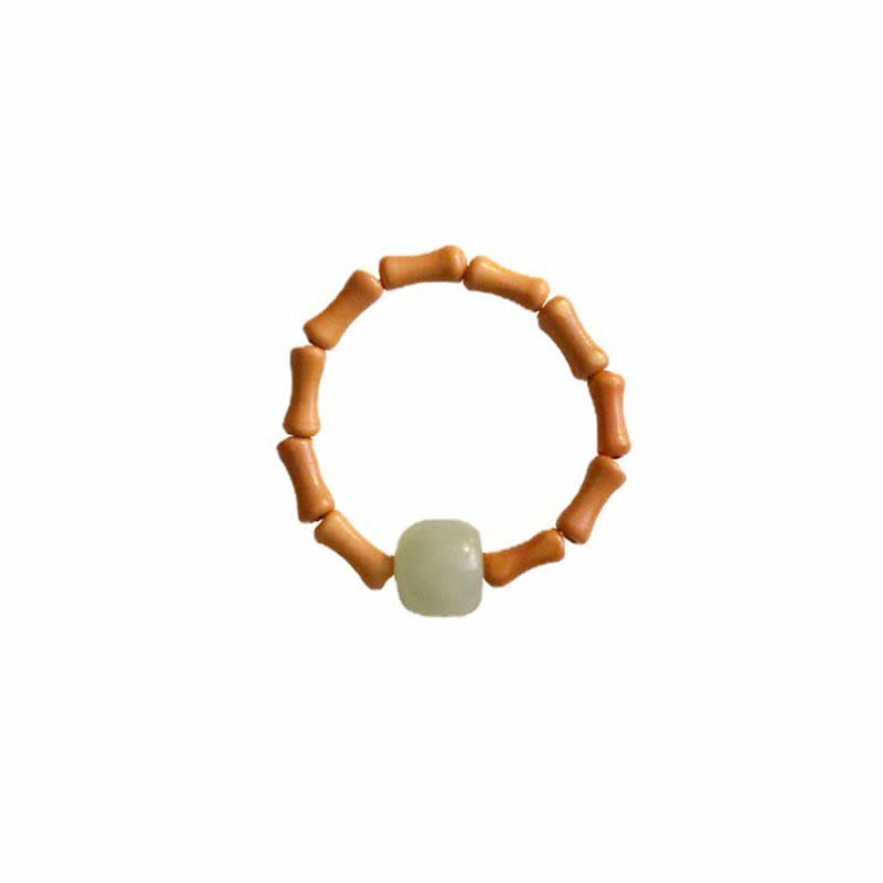 Fortune Jewel Hetian Jade Beaded Bamboo Prosperity Luck Ring