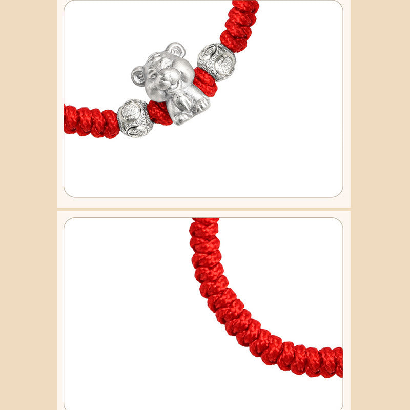 Fortune Jewel 999 Sterling Silver Chinese Zodiac Red Rope Luck Handcrafted Kids Bracelet Fortune Jewel