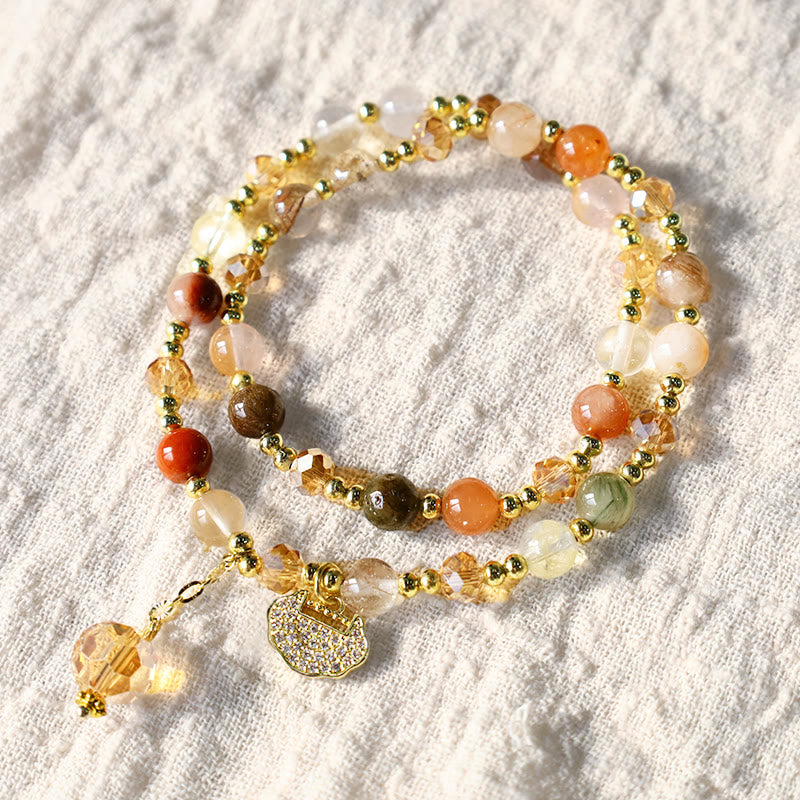 Fortune Jewel Colorful Rutilated Quartz Double Wrap Spiritual Growth Bead Bracelet