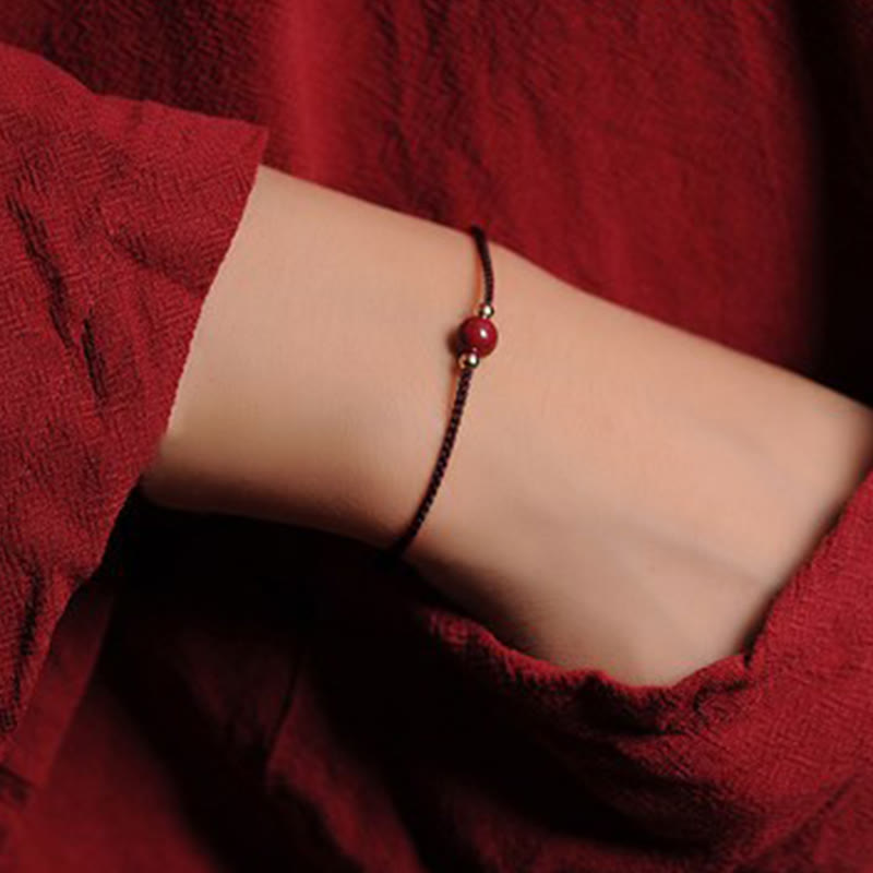 Fortune Jewel 14K Gold Plated Natural Cinnabar Blessing String Braided Bracelet