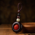 Fortune Jewel Tibet Om Mani Padme Hum PiXiu Copper Coin Small Leaf Red Sandalwood Cinnabar Protection Key Chain