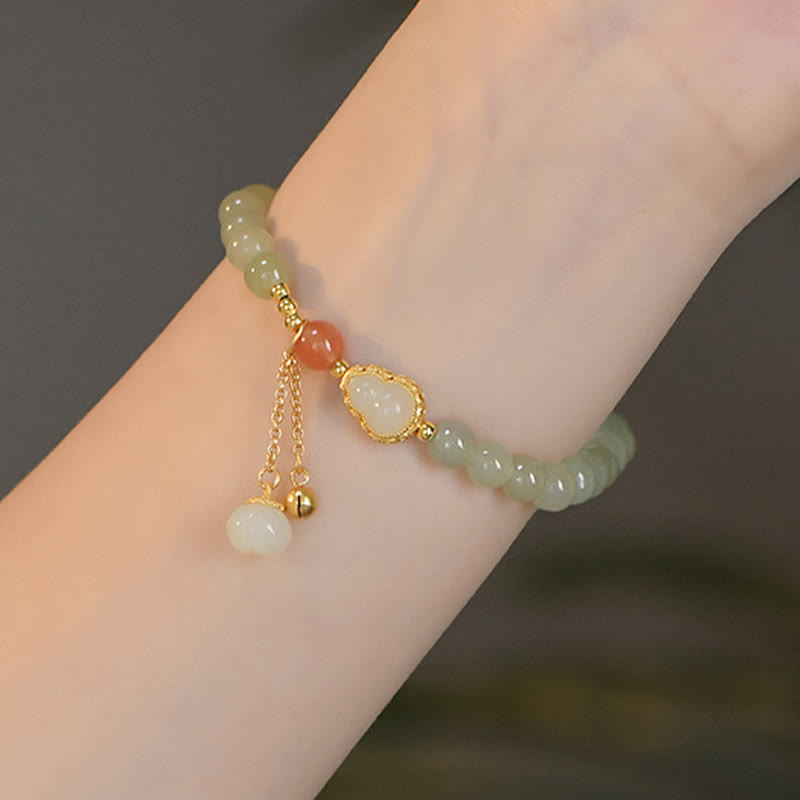 Fortune Jewel 925 Sterling Silver Hetian Jade Gourd Lotus Abundance Luck Bracelet