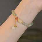 Fortune Jewel 925 Sterling Silver Hetian Jade Gourd Lotus Abundance Luck Bracelet